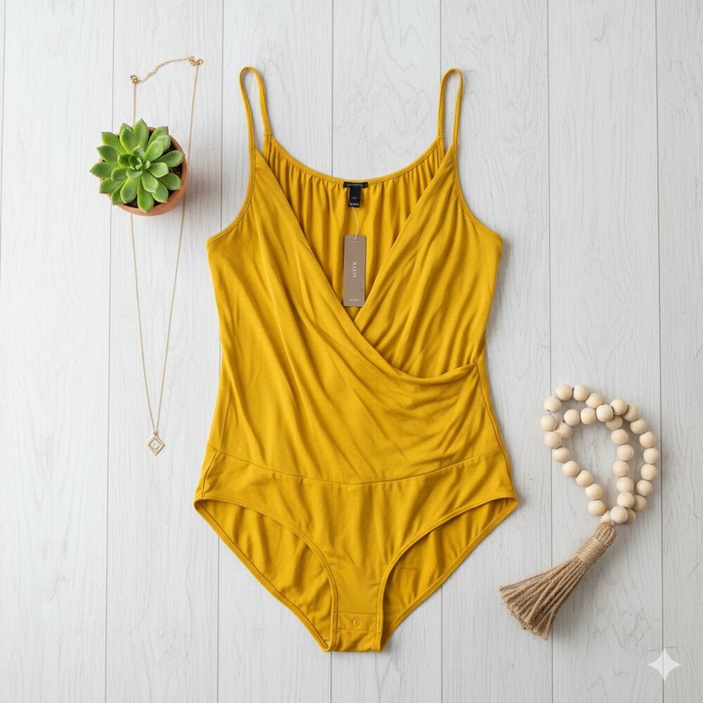 J. Crew Bright Yellow Surplice V-Neck Bodysuit